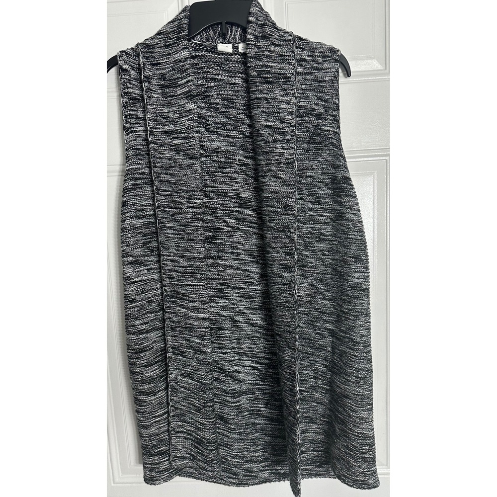 Gap for Good Womens Medium Black White Marled Knit Open Front Sweater Vest